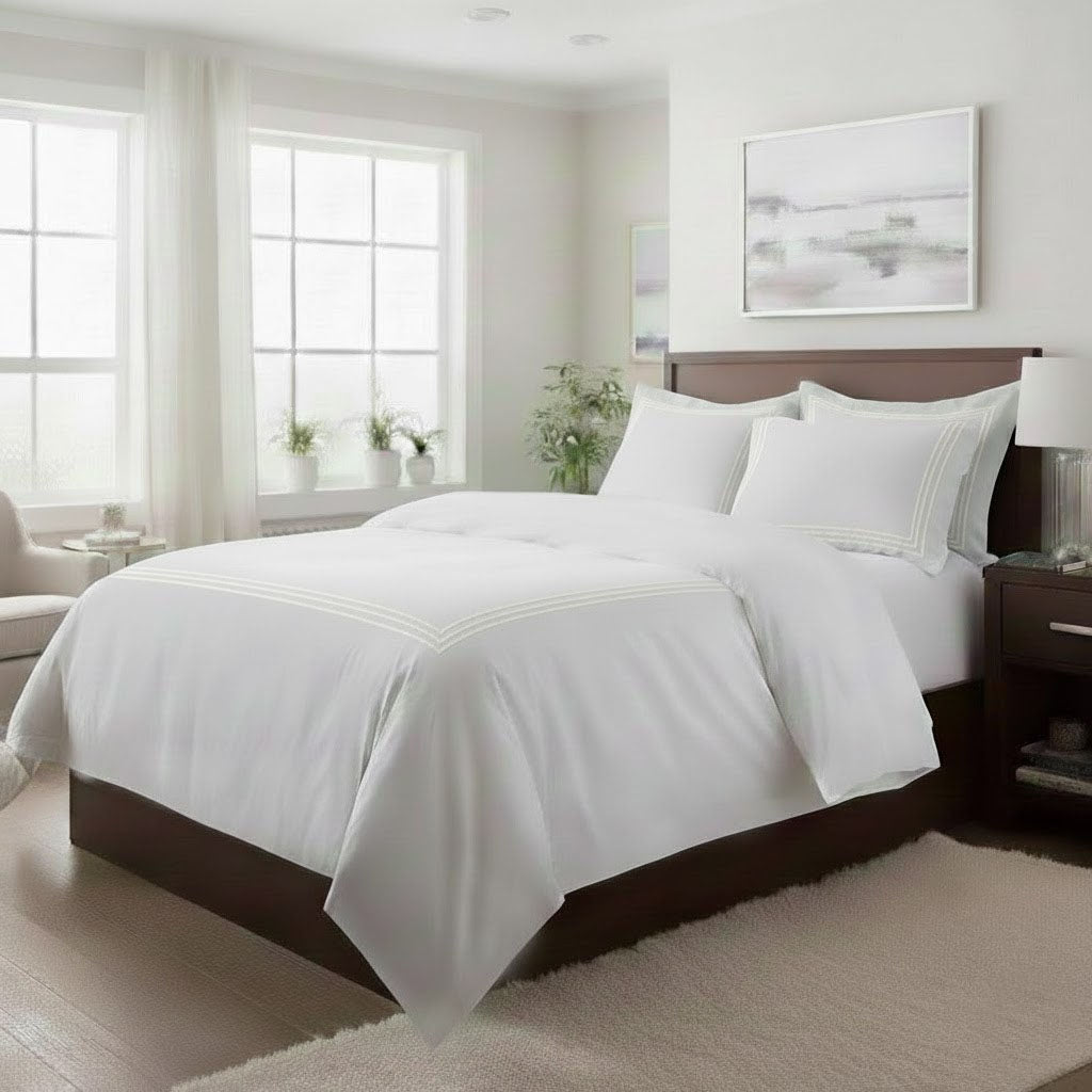 500TC Cotton Triple Embroidery Sateen Solid Duvet Cover Set