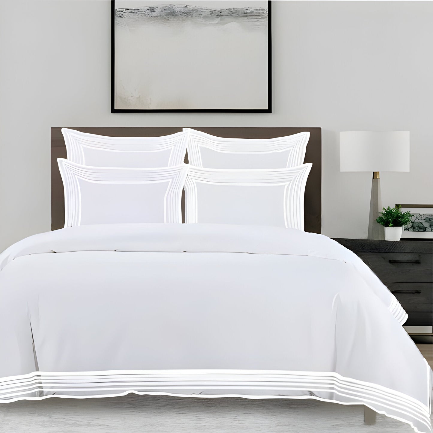 Smart Border 400TC Cotton Embroidery Sateen Solid Duvet Cover Set