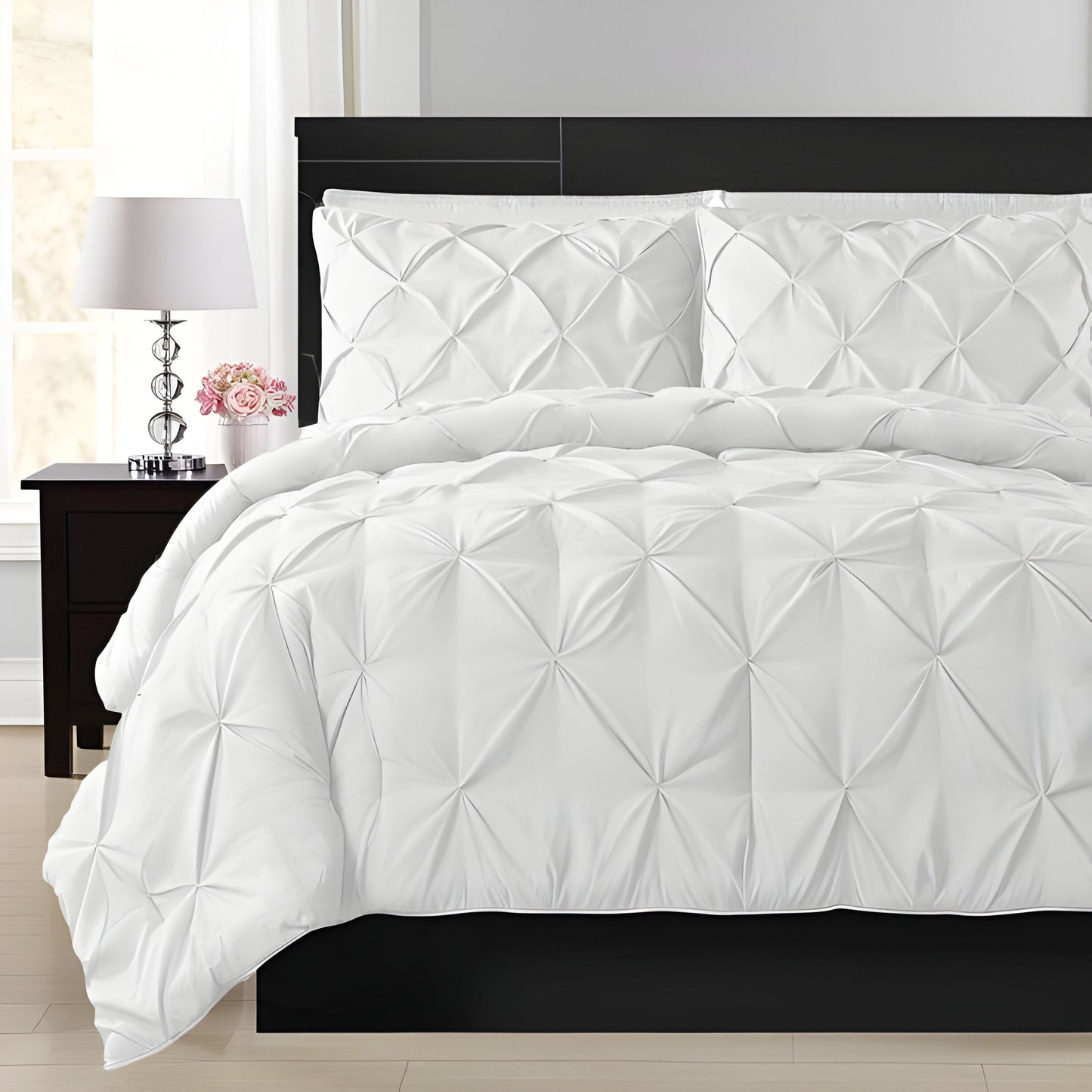 400TC Cotton Pintuck Sateen Solid Duvet Cover Set