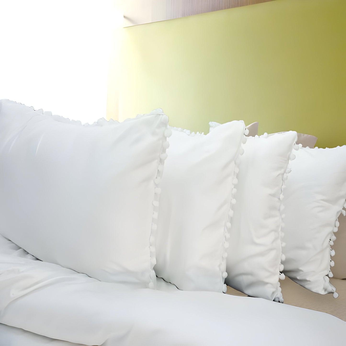 400TC Cotton Pom Fringe Sateen Solid Tone Boho Duvet Cover Set