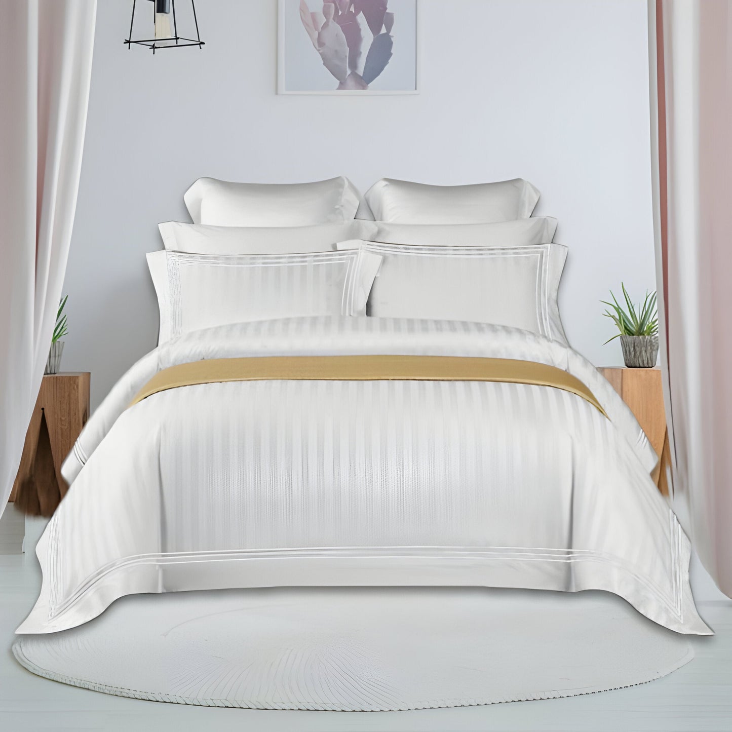 400TC Cotton Sateen Triple Edge Embroidery Stripe Duvet Cover Set