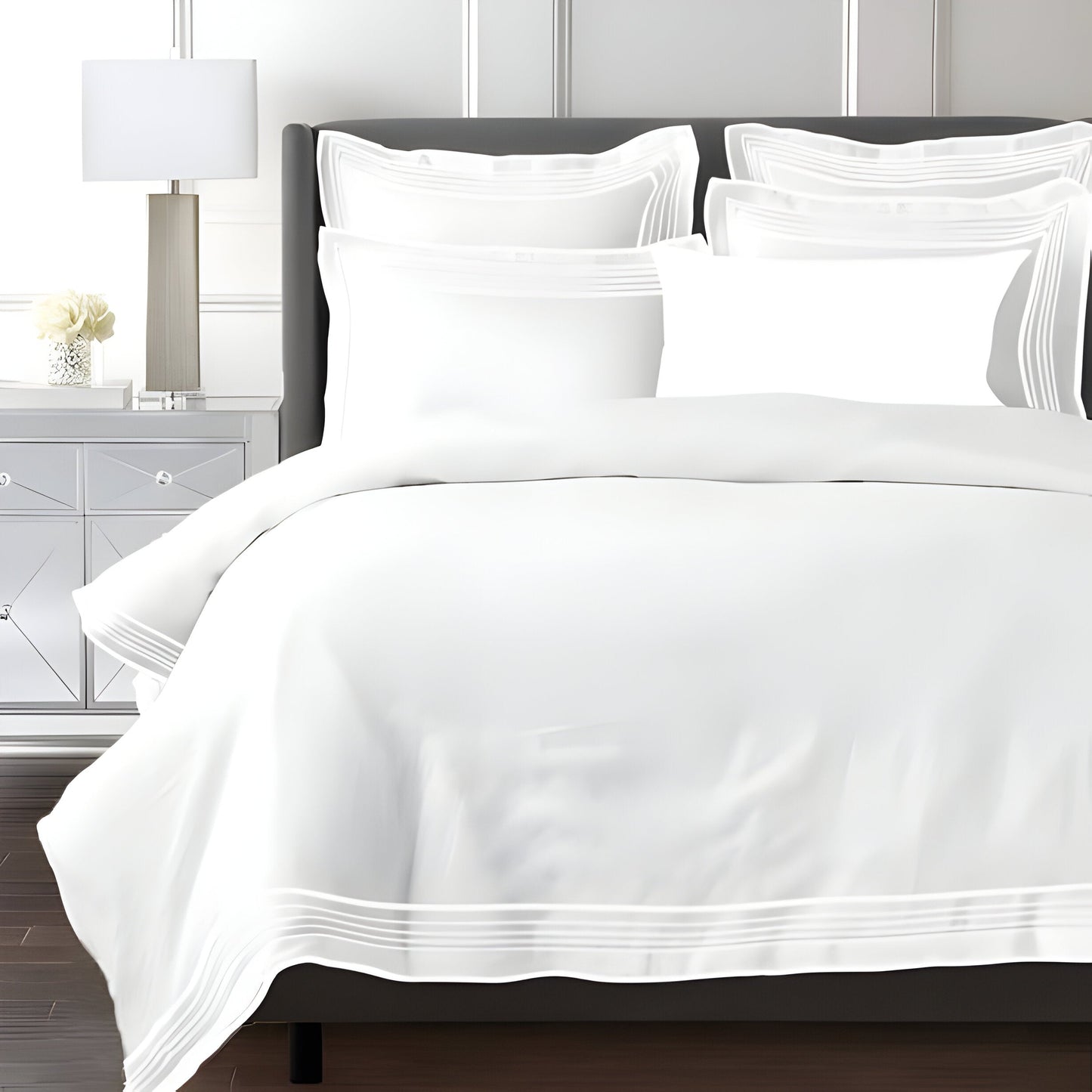 Smart Border 400TC Cotton Embroidery Sateen Solid Duvet Cover Set