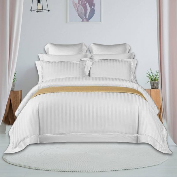 400TC Cotton Double Edge Embroidery Sateen Stripe Duvet Cover Set