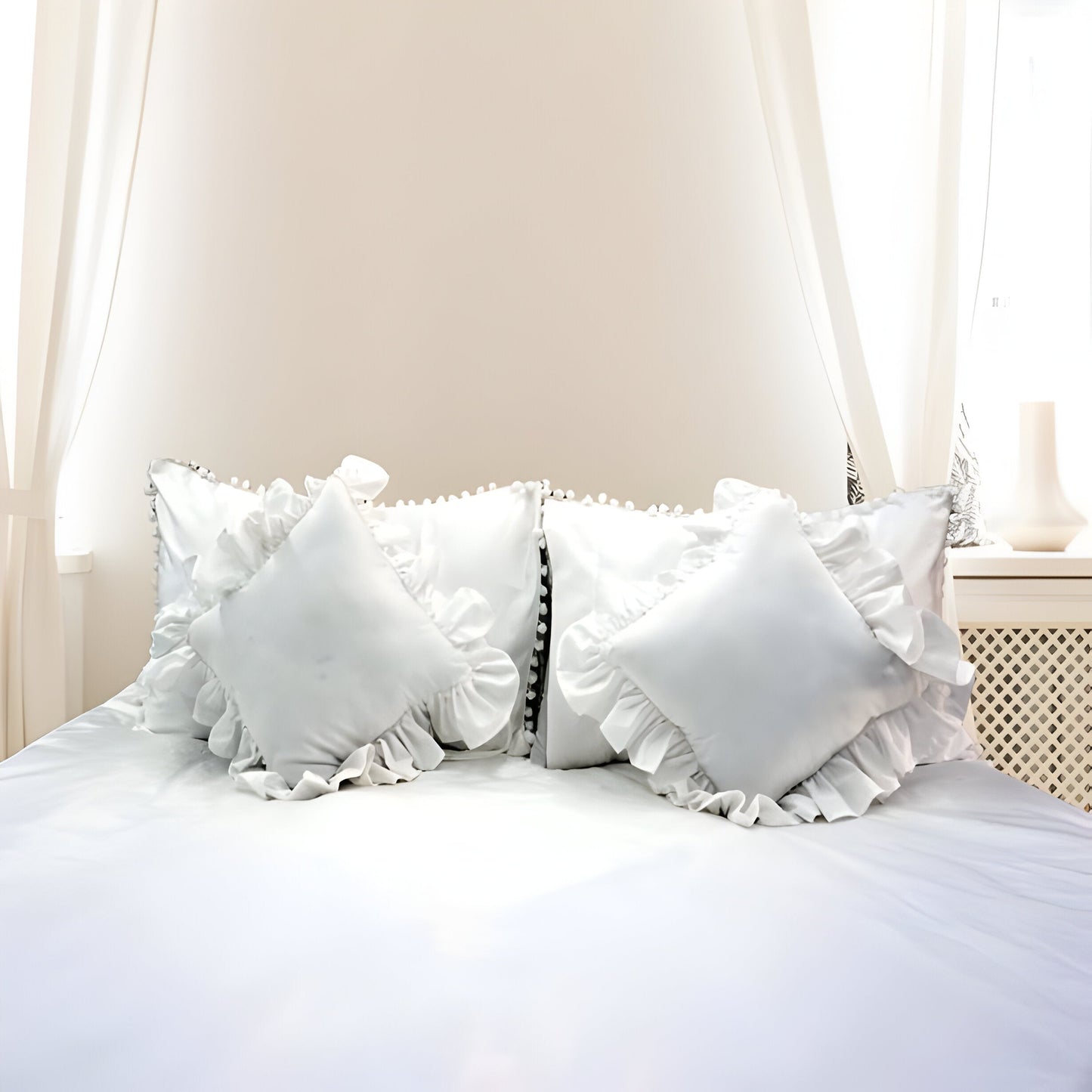400TC Cotton Pom Fringe Sateen Solid Tone Boho Duvet Cover Set