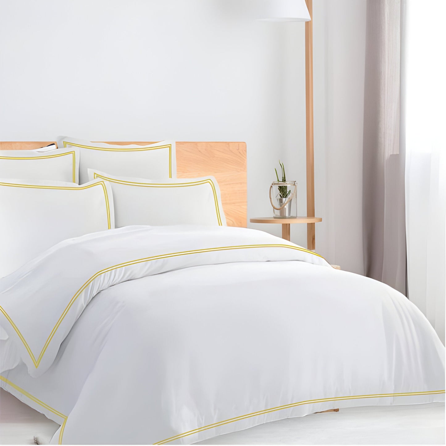 400TC Cotton Double Edge Embroidery Sateen Solid Duvet Cover Set