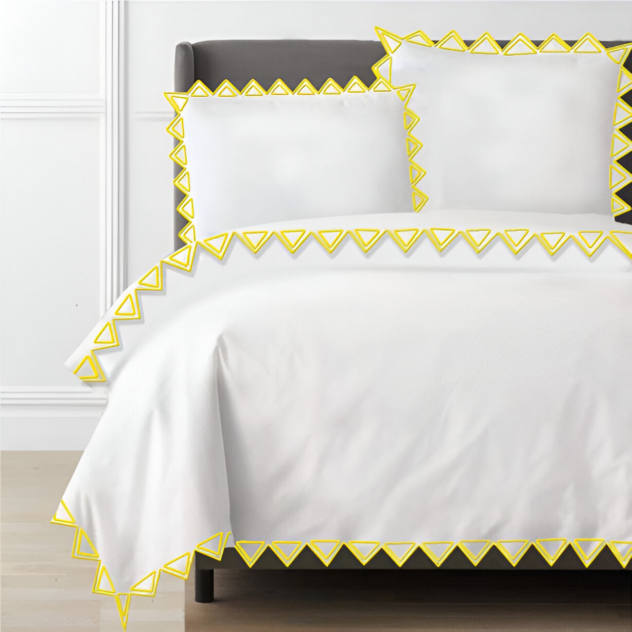 Ashley 400TC Cotton Traingle Embroidery Sateen Solid Duvet Cover Set