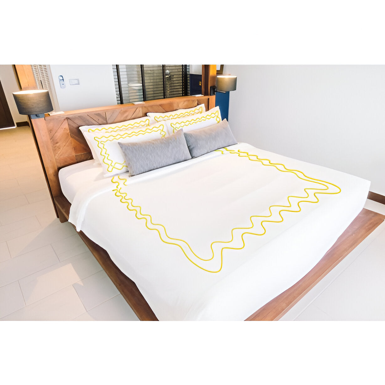 Double Wavy Embroidered Cotton Duvet Cover Set