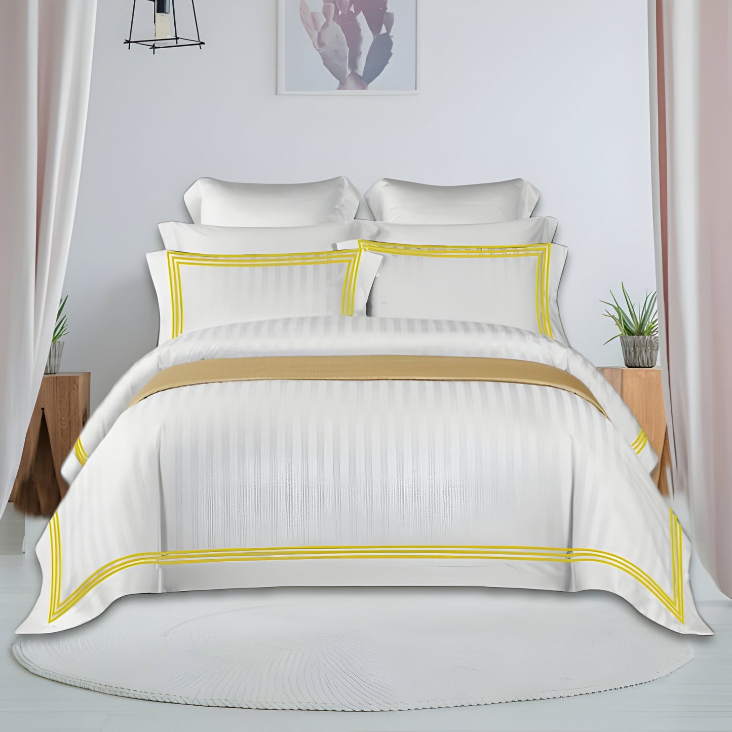400TC Cotton Sateen Triple Edge Embroidery Stripe Duvet Cover Set