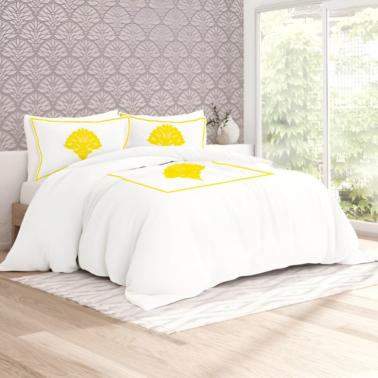 Leafy Embroidered Cotton Sateen Duvet Cover Set