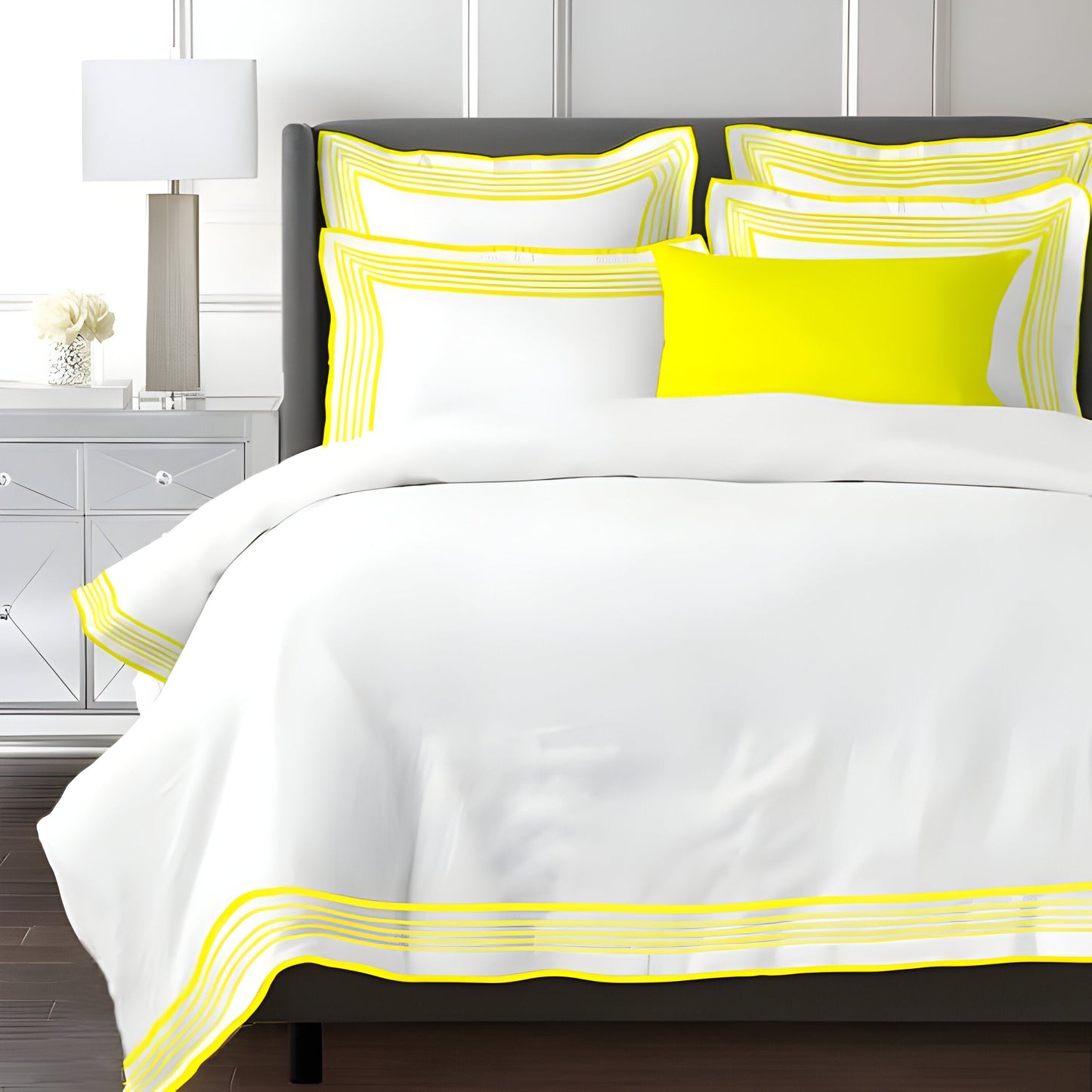 Smart Border 400TC Cotton Embroidery Sateen Solid Duvet Cover Set