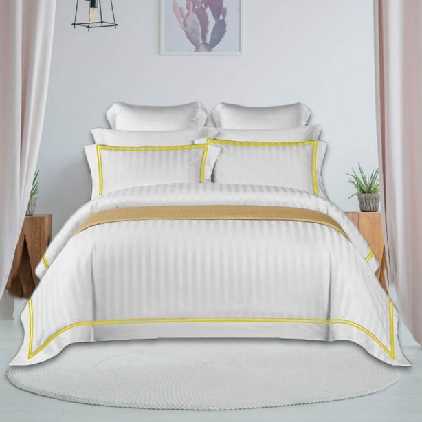 400TC Cotton Double Edge Embroidery Sateen Stripe Duvet Cover Set