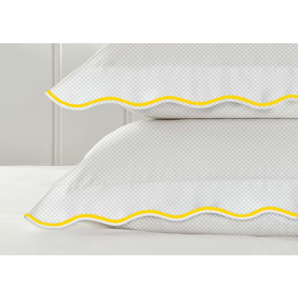 400TC Cotton Scallop Embroidery Sateen Microcheck Duvet Cover Set