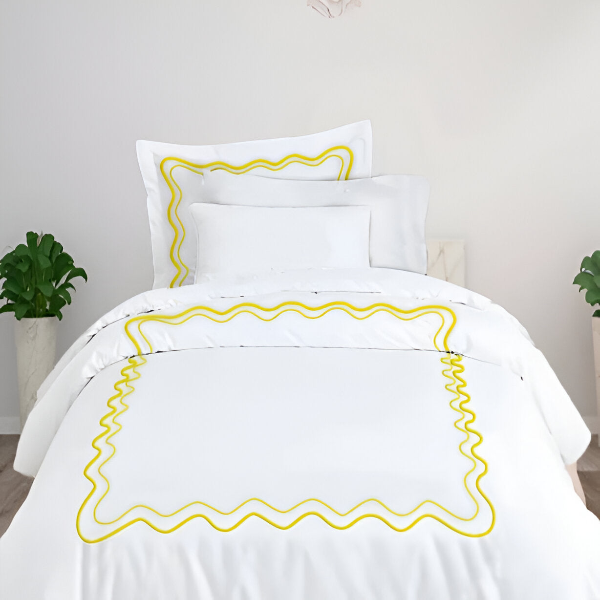 Double Wavy Embroidered Cotton Duvet Cover Set