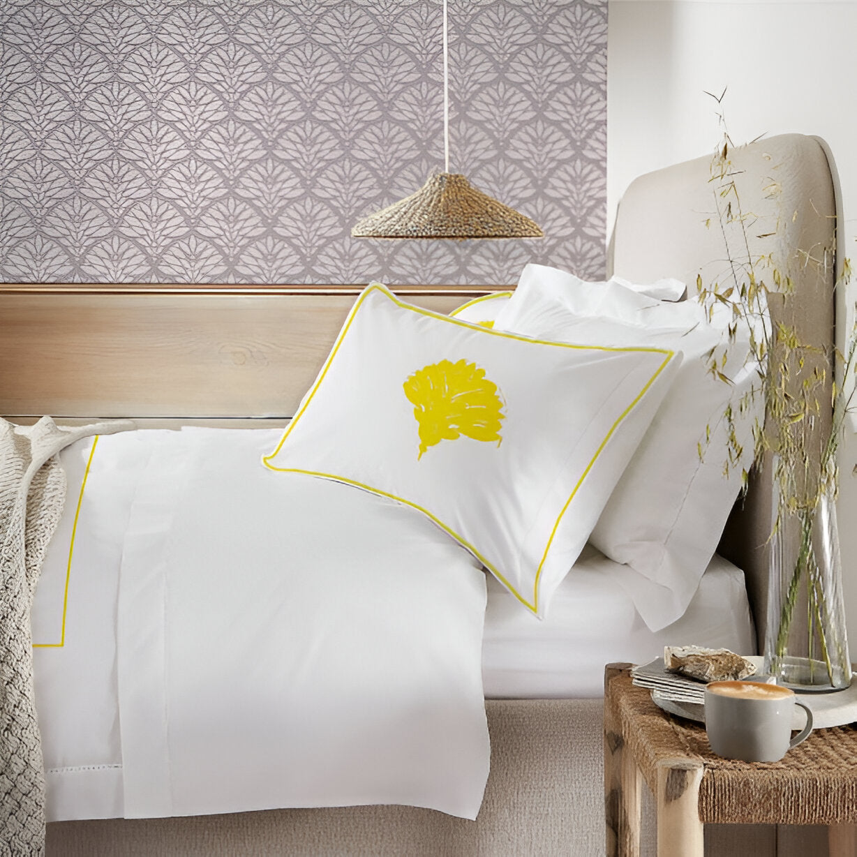 Leafy Embroidered Cotton Sateen Duvet Cover Set