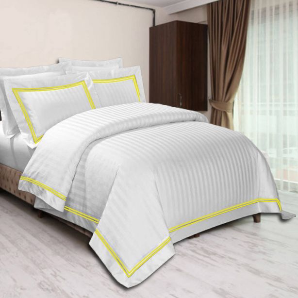 400TC Cotton Double Edge Embroidery Sateen Stripe Duvet Cover Set